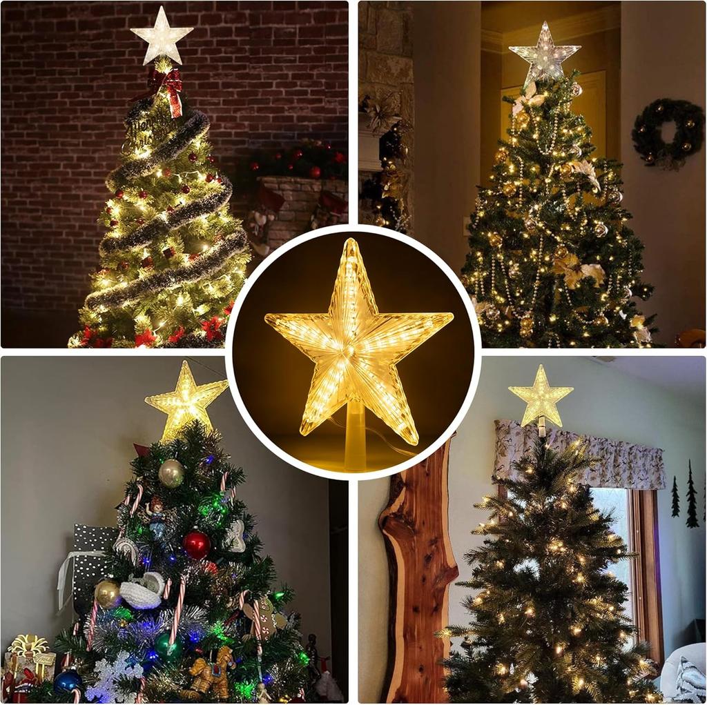 15/19/23cm Christmas Tree Top Star Light LED Glowing Star Lamp Xmas Tree Decoration Home Party Supplies Navidad New Year Gift
