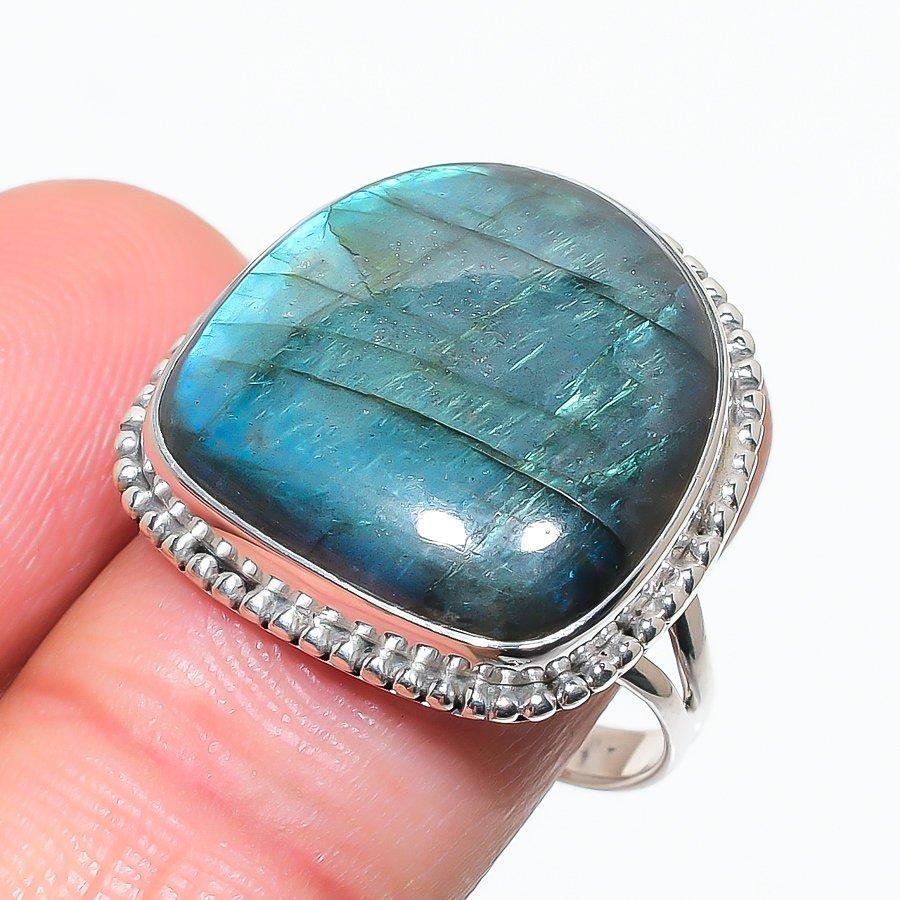 Natural Labradorite Gemstone 925 Solid Sterling Silver Jewelry Ring Size 10 i1m79