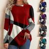 Women's Thin Geometric Contrast French Cashmere Long Sleeve Print Loose Sweatshirt
