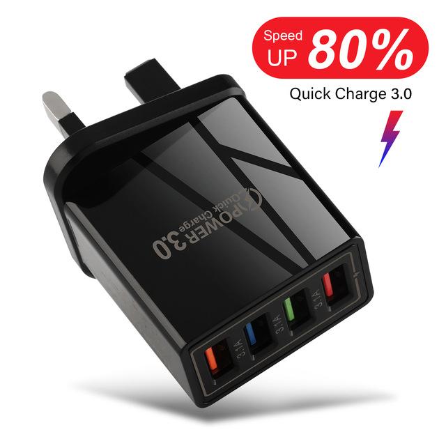 3.1A 4 порта EU/US Plug USB зарядное устройство для быстрой зарядки QC 3.0 зарядное устройство для телефона iPhone Samsung Xiaomi зарядный адаптер
