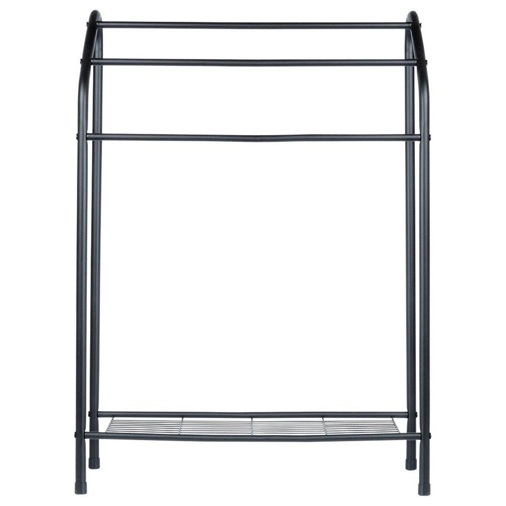 Black metal standing towel rack