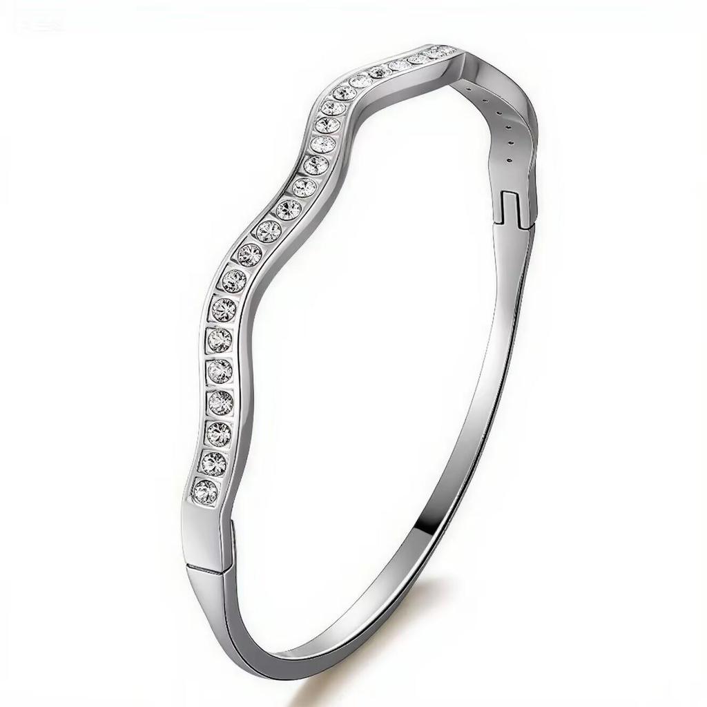 Женский роскошный браслет из нержавеющей стали: Гальванизированный титан, Полная бриллиантовая инкрустация, Европейско-американский стиль