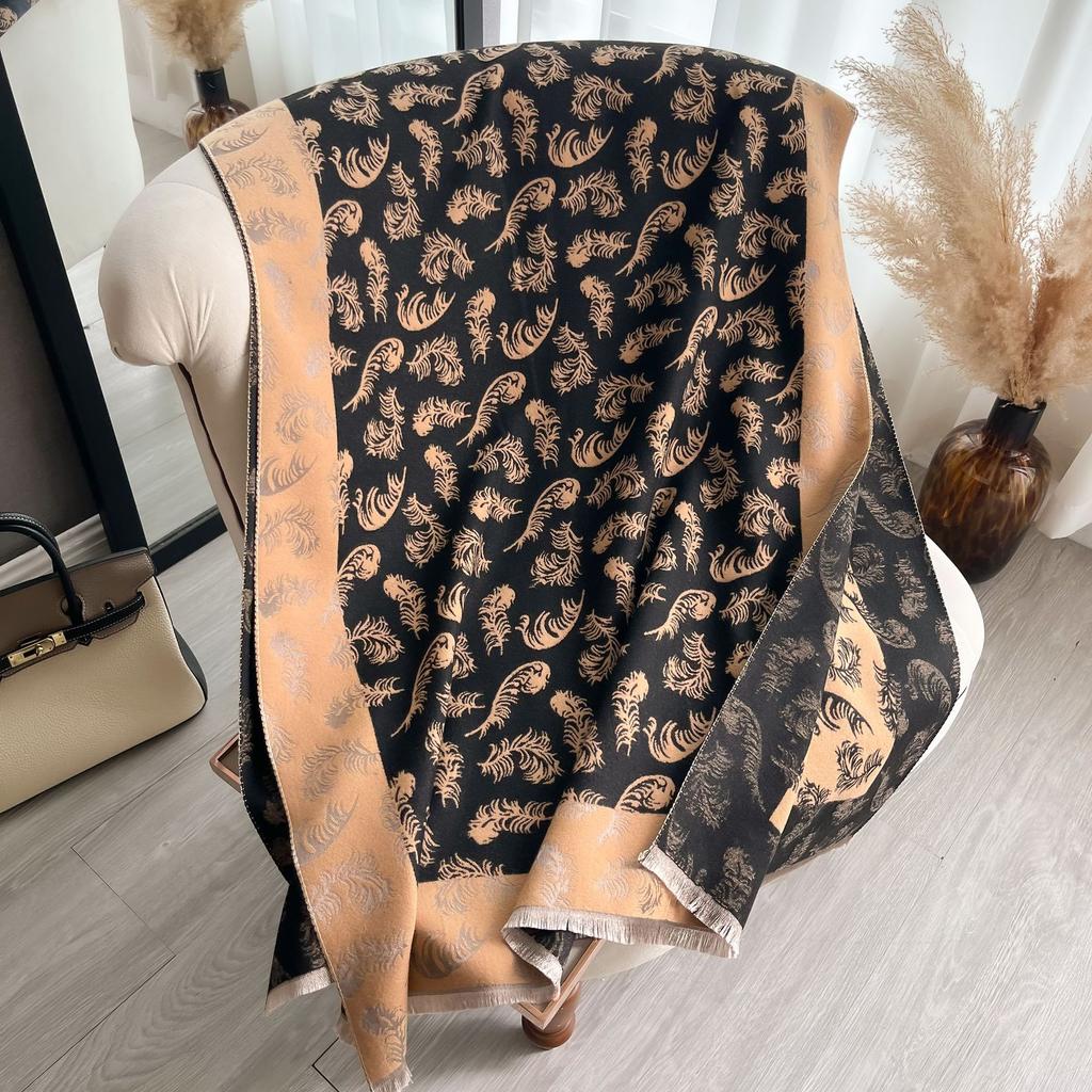 Short Fringed Feathers Simple Elegant Fashion Women Imitation Cashmere Warm Scarf Air Conditioner Shawl Scarf