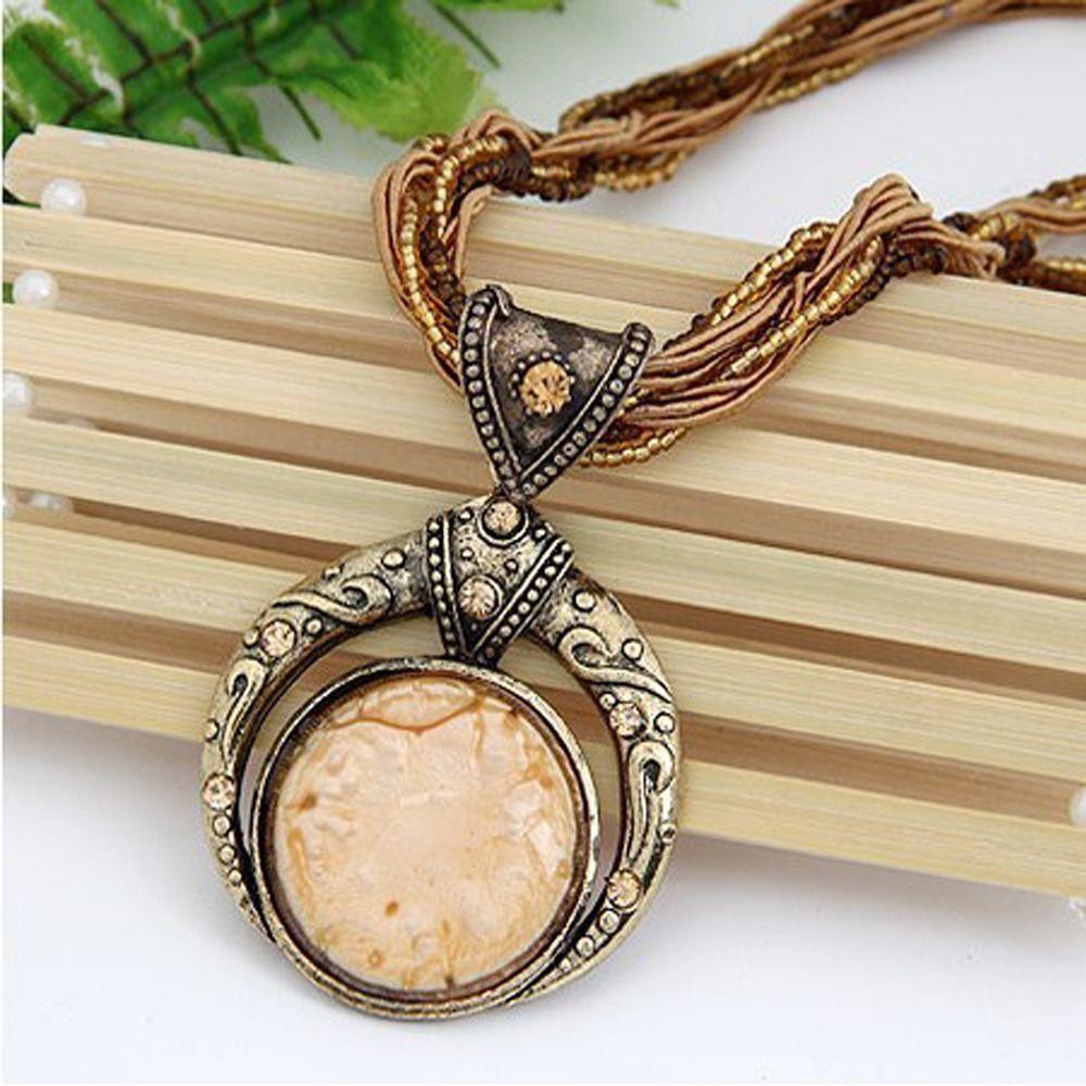 Vintage Bohemian Necklace Alloy Round Pendant Necklace New Pendant Necklace