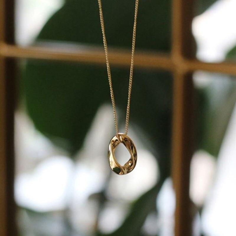 Ожерелье-колье из стерлингового серебра 925 пробы с геометрическим овальным кулоном, женское золотое французское модное простое колье-колье