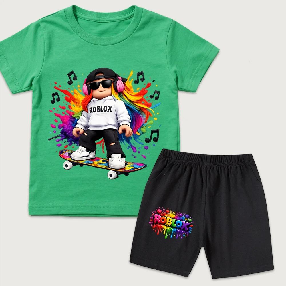 Cartoon Game Character Boys Printed Men's T-shirt and Shorts 2 Piece Set Summer Casual Outfit for Men's and Women's Clothing