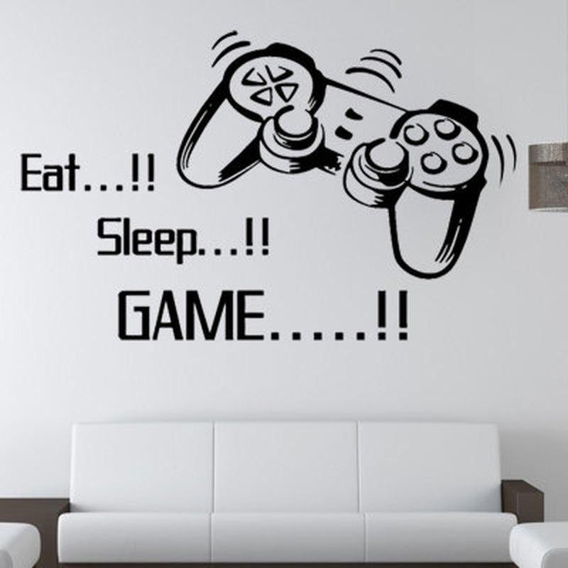 New Eat Sleep Game Wall Stickers Boys Bedroom Letter DIY Kids Rooms Decoration Art