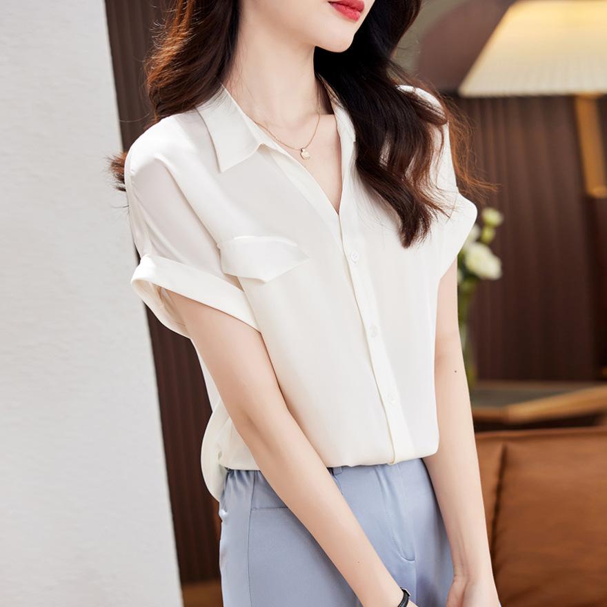 Модная трендовая шелковая рубашка женская с коротким рукавом летняя новая темпераментная из тутового шелка топ