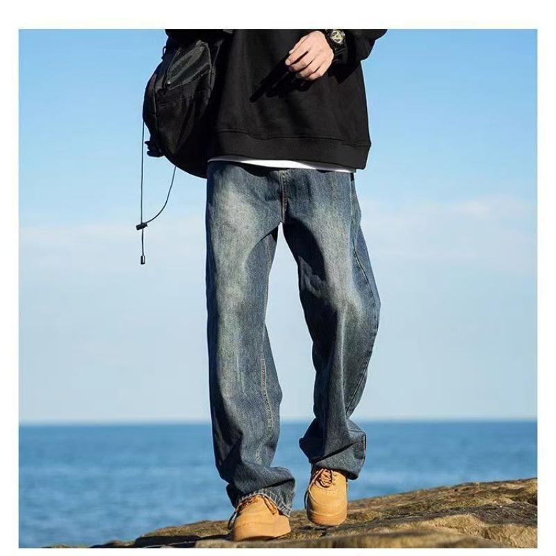 Весна и осень Мужские новые американские джинсы High Street Loose Casual Straight
