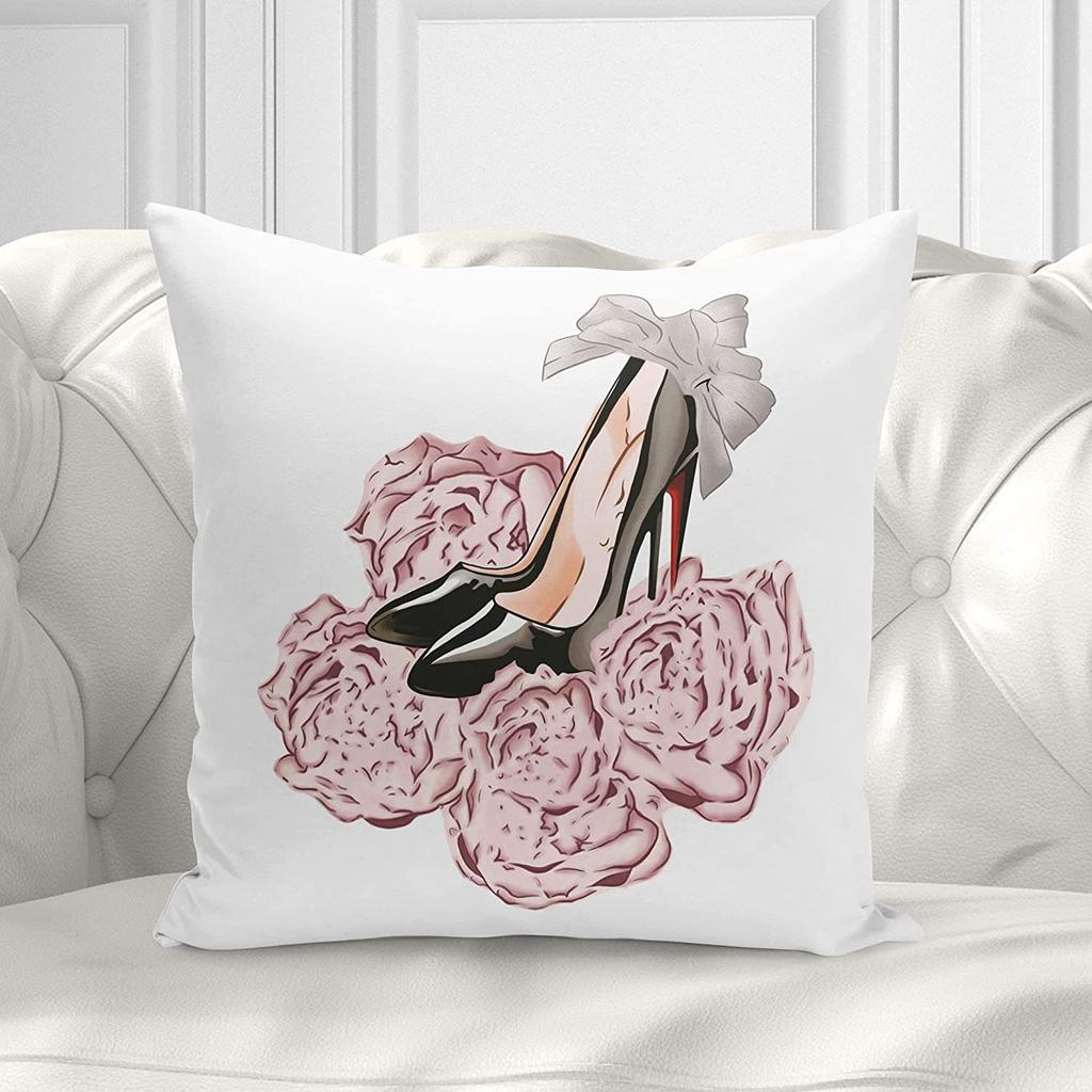 Fashion Theme Pillowcase Perfume Flower Square Cushion Cover French Decorative Peach Leather Velvet Super Soft Home Light Luxury