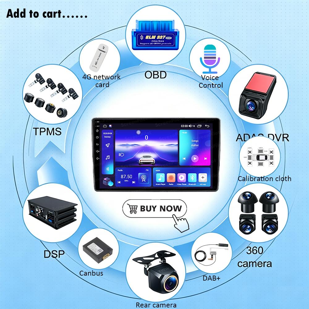 Android 16 For Kia Sportage 2 2004 - 2010 Car Radio Stereo Head Unit Multimedia Video Player GPS Navigation 2K QLED 9 Inch RDS