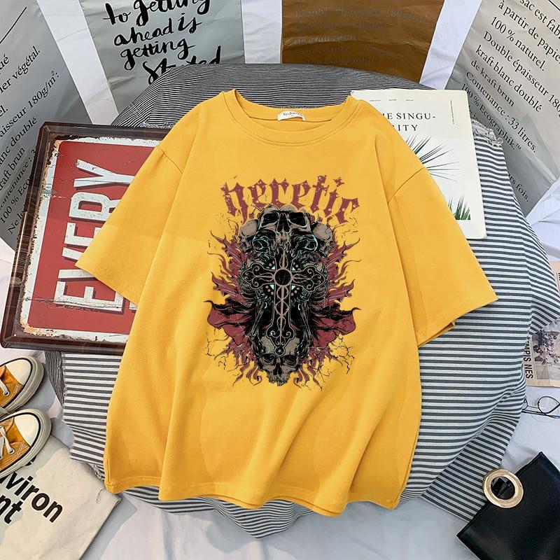Summer Goth Female Horror Skull Loose Men and WomenT-shirt Punk Dark Grunge Streetwear Gothic Top T-shirts Harajuku Y2k Clothes