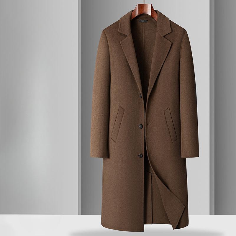 Men's Long Single-breasted Autumn and Winter Wool Trench Coat, High-end Business Casual Coat Coat