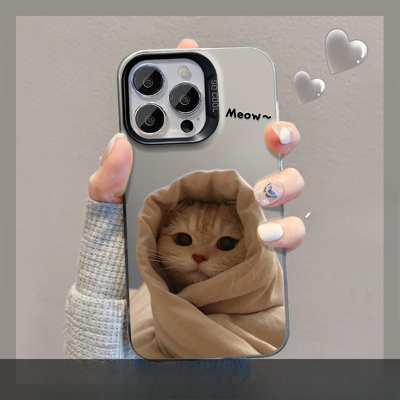 Подходит для чехла для мобильного телефона Apple 13 Iphone15 Стеганый Кот и Собака Подставка 14 Цветов Серебристый Матовый 14 Пар Высококачественный