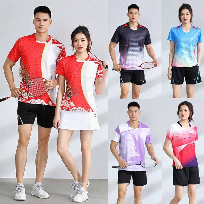 Unisex Badminton Sport Set Short Sleeve Top Shorts Men Women Kids Athletic Wear