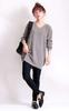 Gold Japan Plus Size Knit Long Long Size 3L Women's Top, V-Neck, Sleeves, suri-3211, Gray,
