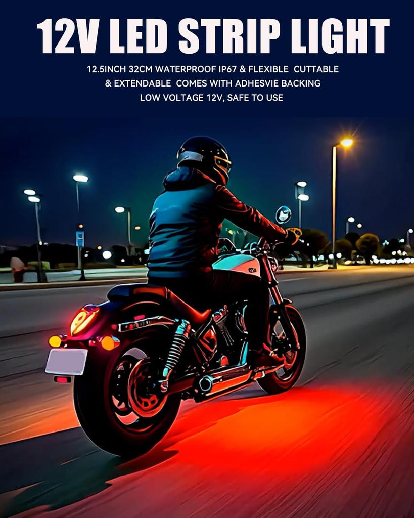 Светодиодная лента, для автомобилей, 12,6 дюйма (32 см), Подсветка для ног, Задний фонарь мотоцикла,