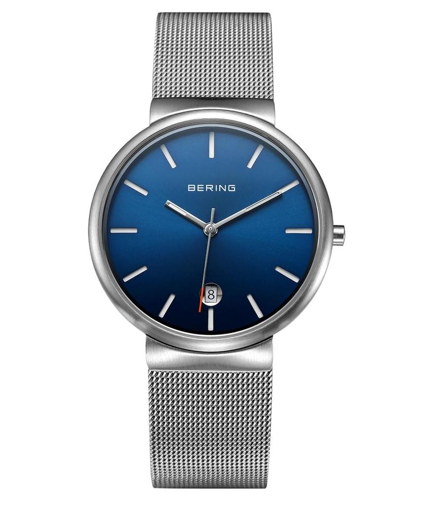 Bering Classic Scandinavian Carved Mesh Watch, Silver, 11035-007