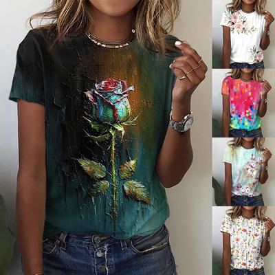 Круглый вырез модный топ 3D печать футболка женская короткий рукав свободная футболка летний женский повседневный пуловер