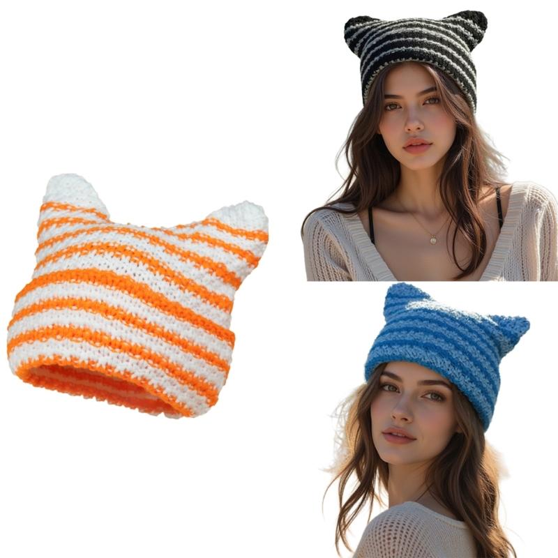 Вязаная шапка «Маленький дьявол» Женская осенне-зимняя шапка Милые ушки Вязаная шапка для разных возрастов