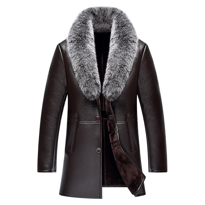 Fur One Men's Leather Coat Thickened In The Long Section Sheepskin Leather Coat Men's Fur