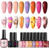 8 Color Marbling Gel Nail Polish Set, Trending Colors Soak Off Gel Nail Art Kit with No Wipe Top Coat