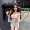 Pure desire hot girl sexy v-neck short top women's summer fake two pink lace short-sleeved t-shirt unique