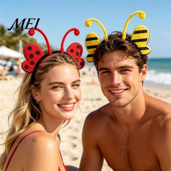 Ladybug Hair Accessory Insect Wing And Antenna Headband, Cute Butterfly Bee Kids Hairband Non-slip Felt Headpiece for Halloween Cosplay Party Dress Up
