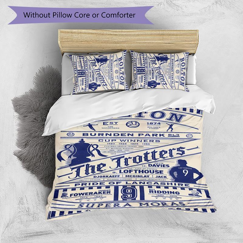 3pcs Bolton Wanderers FC LOGO pattern bedding set duvet cover set includes duvet cover &pillowcases,perfect all season bedroom decoration&gift