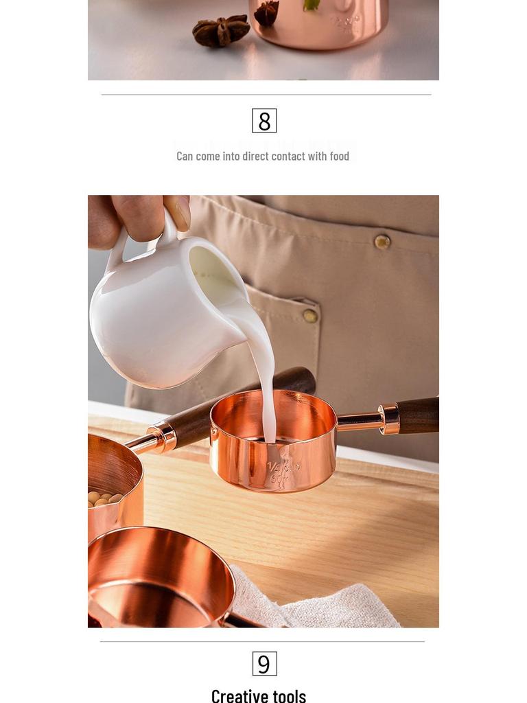 Набор из 8 предметов: мерные чашки и ложки из нержавеющей стали с деревянными ручками