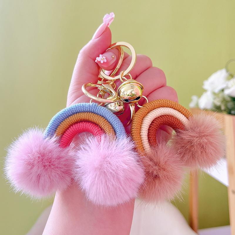 Bohemian Rainbow Pompom Keychain: Trendy Bag Charm with Creative Style