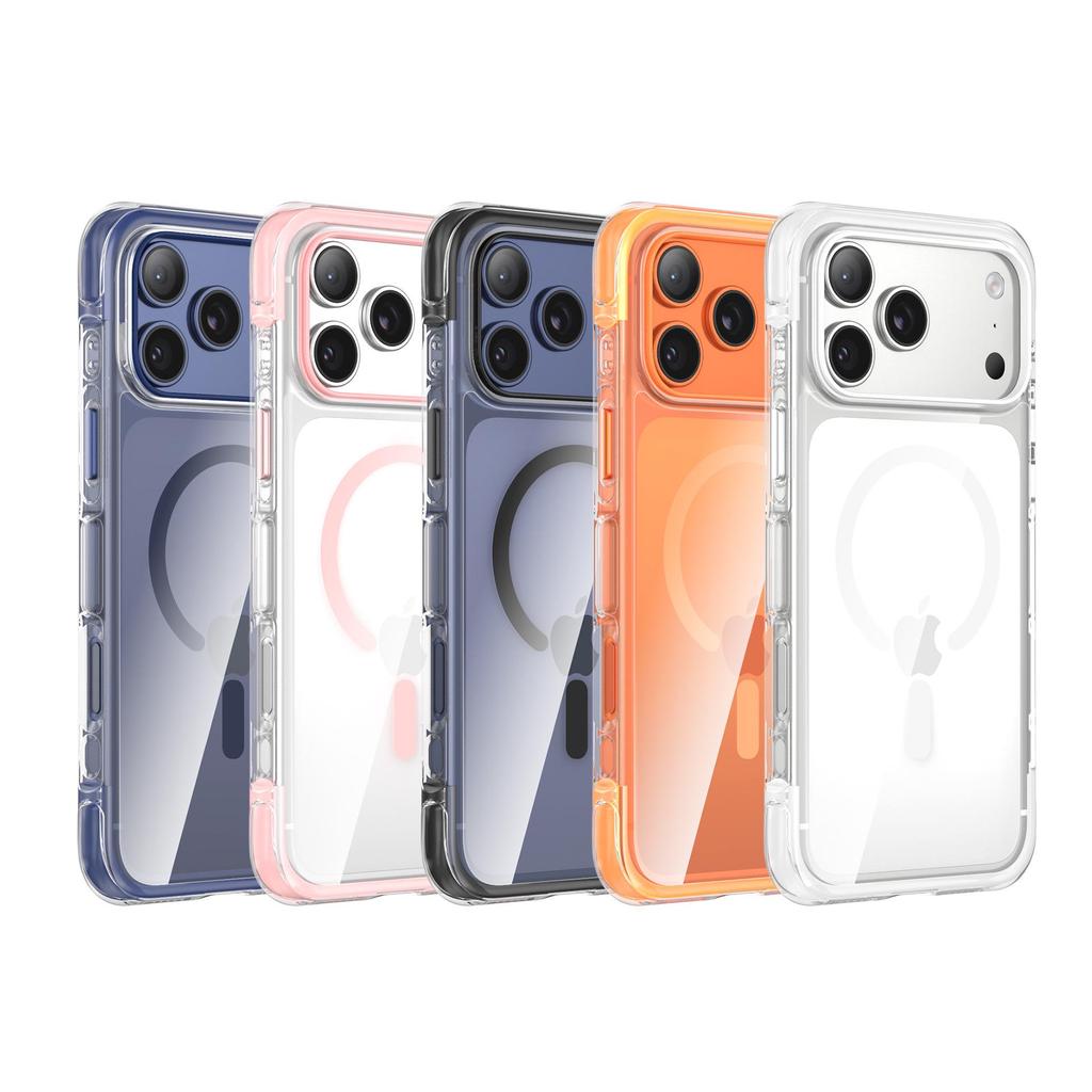 iPhone 17 Pro Max Прозрачный магнитный чехол Color-Block с подушкой безопасности - Новый защитный чехол от падения