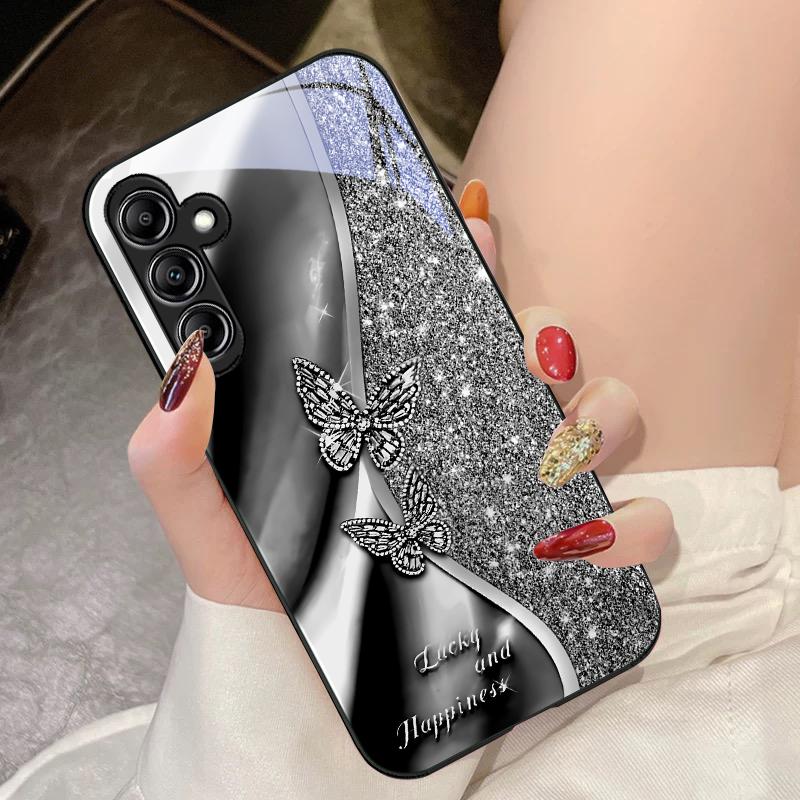 Золотая бабочка для Samsung Galaxy A14 4G 20 30 52 20S 21S 22 A32 33 34 42 50 51 53 54 70 71 72 73 5G Стеклянный чехол для телефона