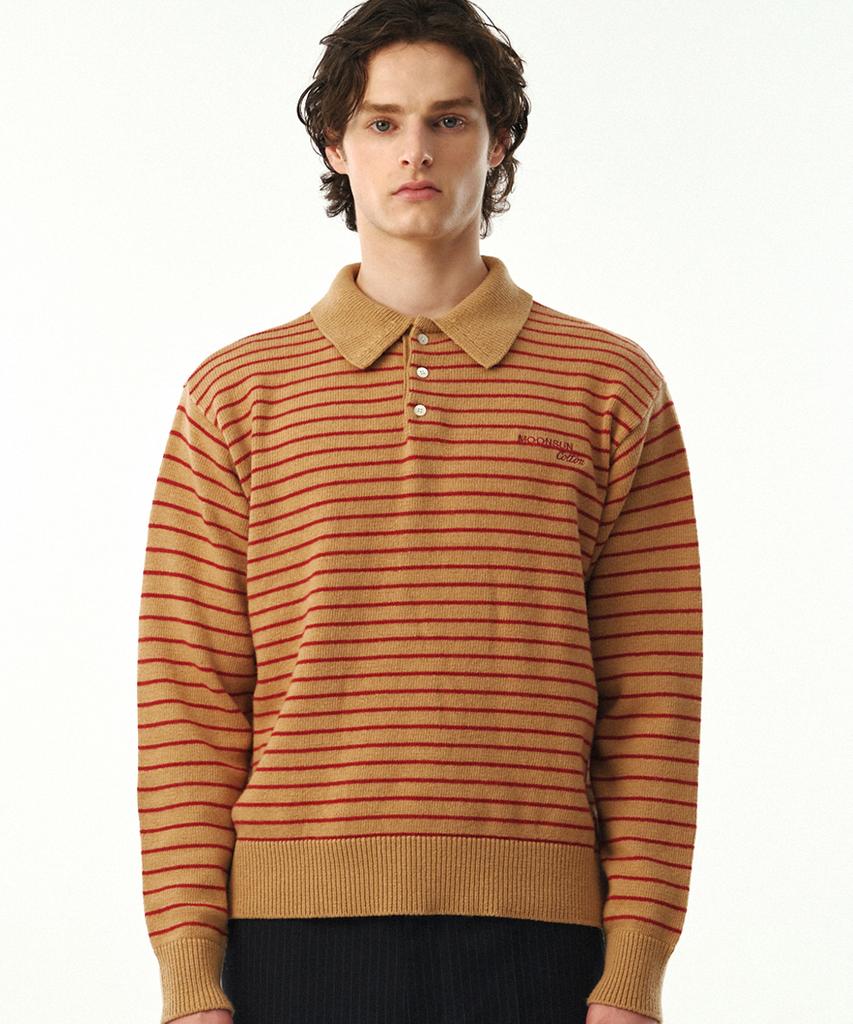 MOONSUN 02 M.C Unisex, Stripe Wool Collar Knit / Beige