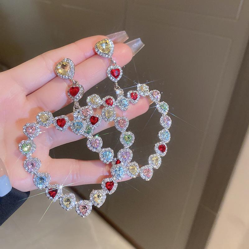 Преувеличенные серьги-сердечки из стерлингового серебра с кристаллами: Европейская и американская мода Высокая роскошь для женщин