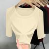 Summer High-elastic T-shirt Threaded Round Neck Slim Five-quarter Sleeve Base T-shirt