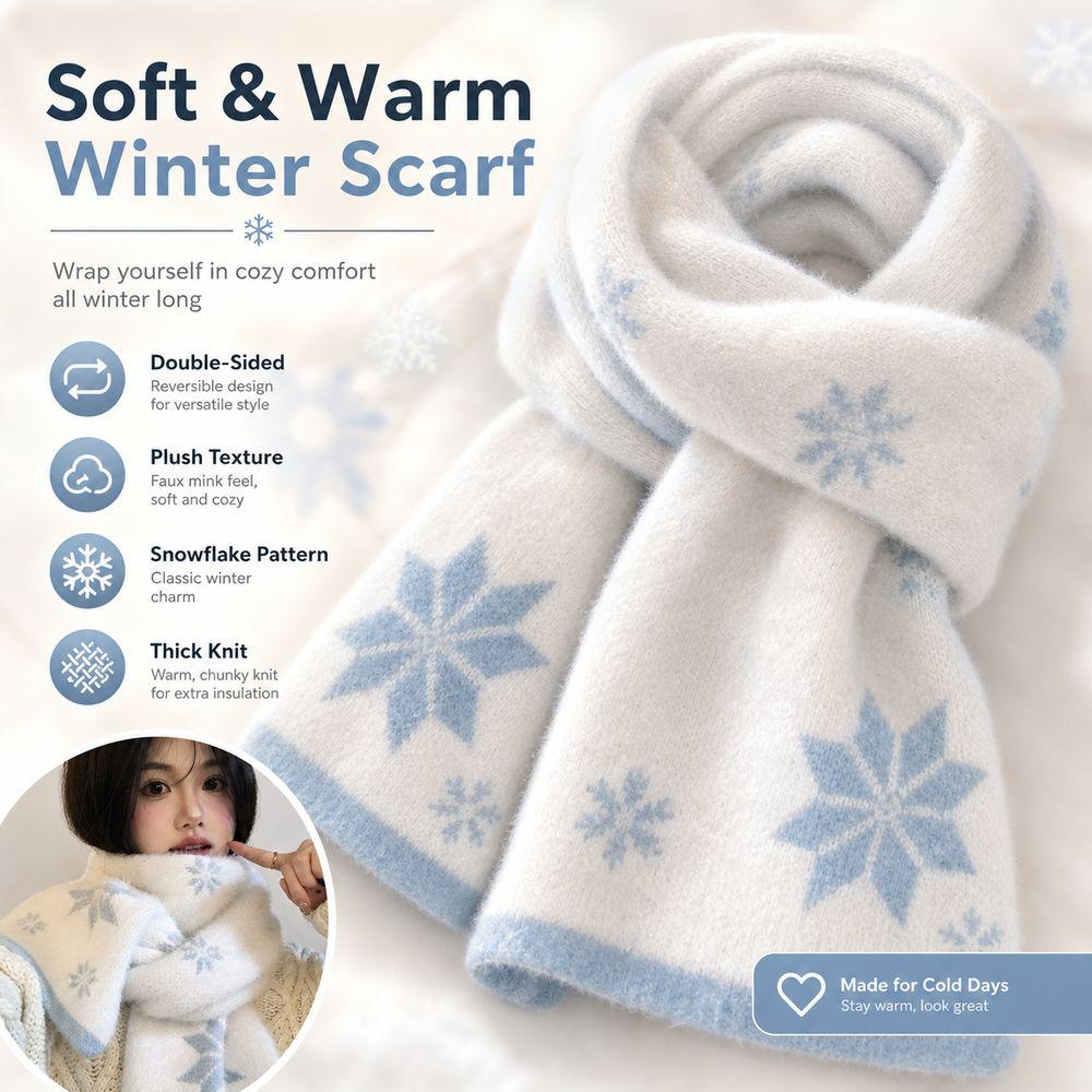 Soft Plush Plush Winter Scarf Thickened Knit Snowflake Scarf Knitted Neck Wrap Autumn Winter Wear