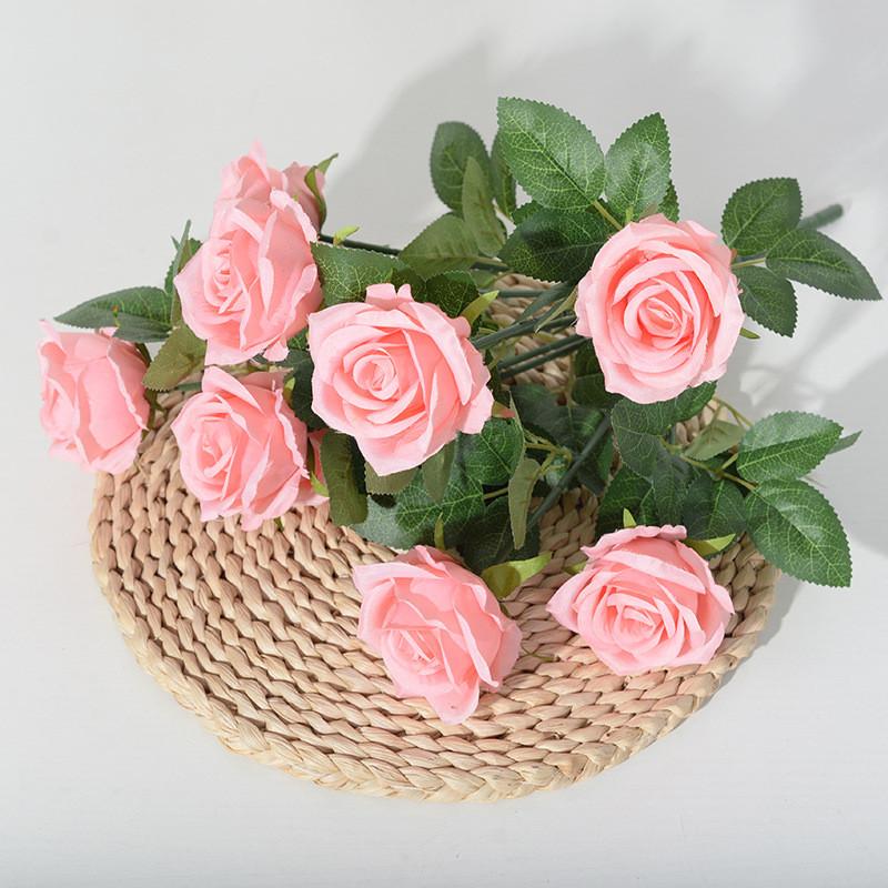 Artificial Ninehead Rose Bouquet Wedding Decor Silk Flowers For Home And Event Use