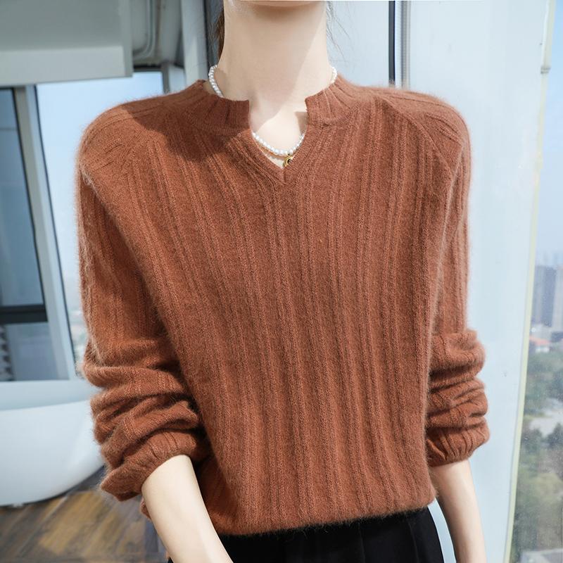Женский кашемировый свитер Qinghe Cashmere 30% кашемир 30% норка 30% шерсть 10% нейлон Женский осенне-зимний плотный кашемировый пуловер Мягкий и теплый