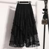 2025 Spring Women New Skirts Vintage Loose Elastic Pleated Elegant Long Skirts Lace Plus Size High Waist
