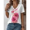 Floral Pattern Women's V-neck Short Sleeved T-shirt Fashion T-shirt