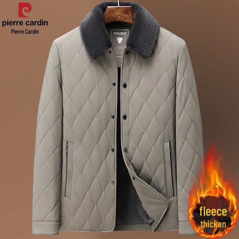 Мужская короткая куртка Pierre Cardin из шелка и хлопка для среднего и пожилого возраста, Осень/Зима, Теплая стеганая верхняя одежда
