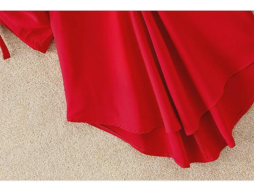 Женское лето 2023 г.: Свободная рубашка из шифона с зауженной талией, средней длины с короткими рукавами, модный большой размер.