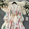 Платья в стиле французского суда, женское, нежное кружевное кружевное платье с V-образным вырезом, на пуговицах, облегающее, длинное, с принтом