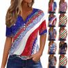 Жен. Футболка Футболка День независимости С принтом Пуговицы С короткими рукавами Повседневные Выходные Мода Классический Классический V-образный вырез Обычный Топ
