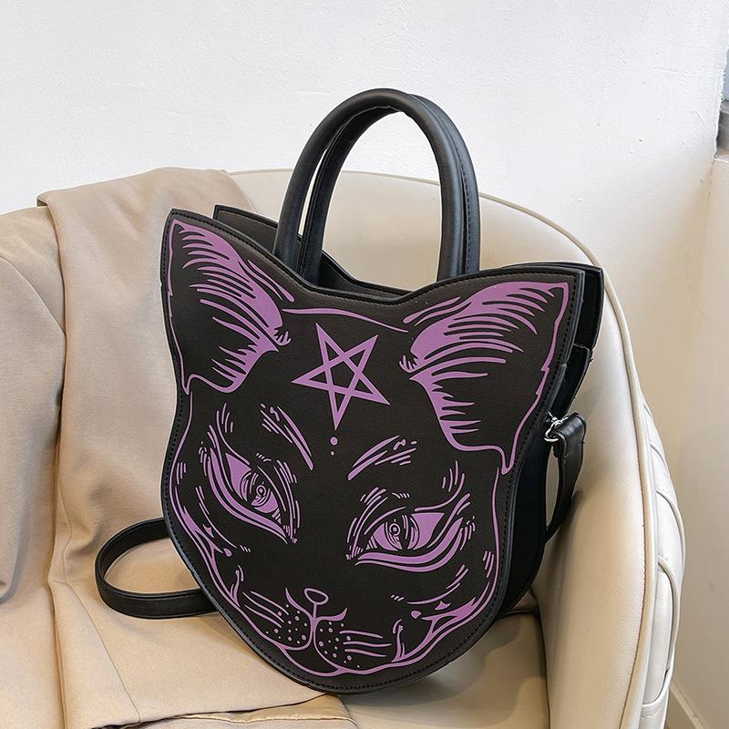 Новая женская сумка темная кошка косая сумка модная трендовая сумка в стиле панк кошачья мордашка хэллоуин женская сумка