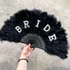 Bridal Accessories, Pearls, English Letters, Bride,White, Feather Folding Fan, Bachelor Party, Bride's Wedding Gift