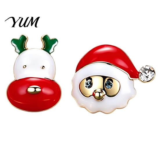 Fashionable Seasonal Ear Jewelry 1 Pair Christmas Stud Earrings for Women, Cute Enamel Santa Alloy Studs Claus And Reindeer Earrings, Holiday