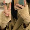 1 Pair Women Winter Gloves Half-finger Thick Plush Elastic Warm Heat Retention Non-slip Windproof Wrist Protection Cycling Riding Mittens
