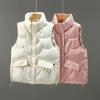Women Cotton Vest Stand Collar Padded Flap Pocket Thick Sleeveless Keep Warm Soft Smooth Surface Lady Winter Vest Female Clothes